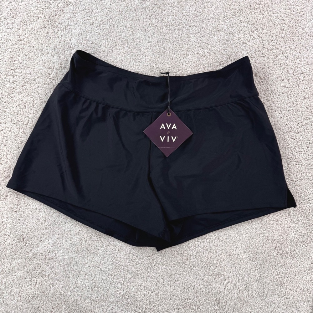 Ava & Viv Womens Plus 14W Black Swim Shorts Built-in Brief Board Bottoms NWT